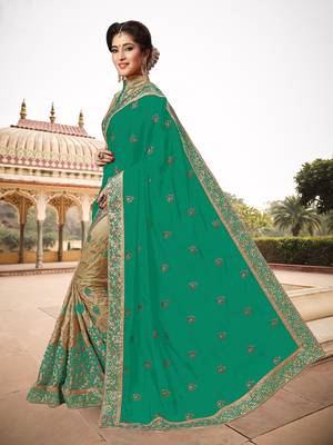 Trendmalls Womens Silk Heavy Embroidery Half & Half Green Party Wear Saree With Blouse 3