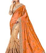 Orange embroidered silk saree with blouse