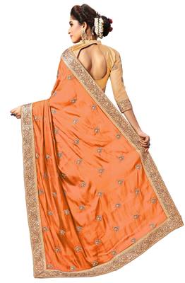 Orange embroidered silk saree with blouse 2