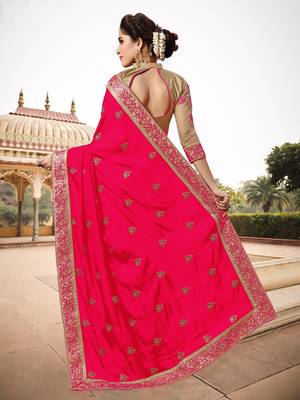 Trendmalls Womens Silk Heavy Embroidery Half & Half Pink Party Wear Saree With Blouse 2