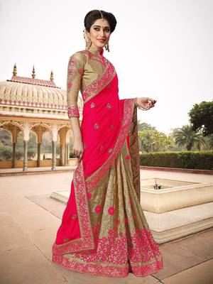 Trendmalls Womens Silk Heavy Embroidery Half & Half Pink Party Wear Saree With Blouse 3