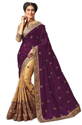 Purple embroidered silk saree with blouse 1
