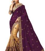 Purple embroidered silk saree with blouse
