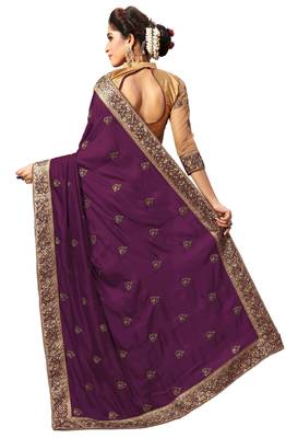 Purple embroidered silk saree with blouse 2