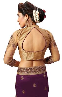 Purple embroidered silk saree with blouse 4