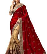 Red embroidered silk saree with blouse
