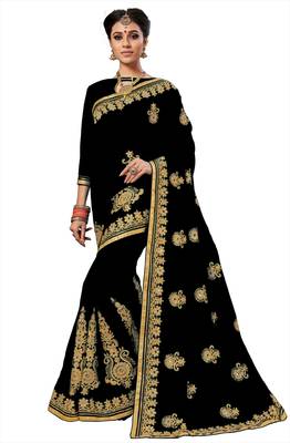 Black embroidered silk saree with blouse 1