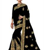 Black embroidered silk saree with blouse