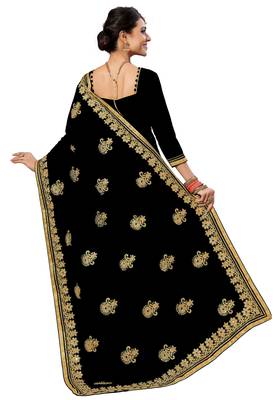 Black embroidered silk saree with blouse 2