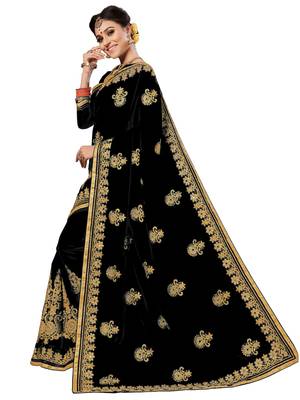 Black embroidered silk saree with blouse 3