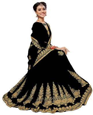 Black embroidered silk saree with blouse 4