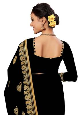 Black embroidered silk saree with blouse 5
