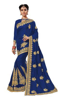 Blue embroidered silk saree with blouse 1
