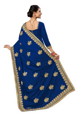 Blue embroidered silk saree with blouse 2