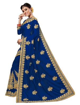 Blue embroidered silk saree with blouse 3