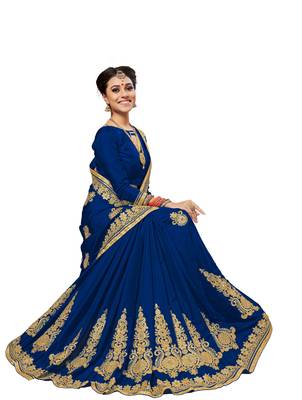 Blue embroidered silk saree with blouse 4