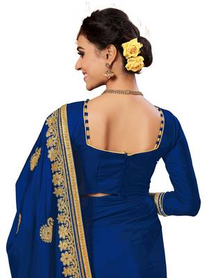 Blue embroidered silk saree with blouse 5