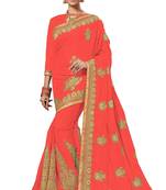 Orange embroidered silk saree with blouse