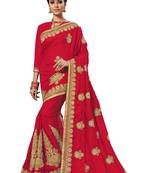 Red embroidered silk saree with blouse