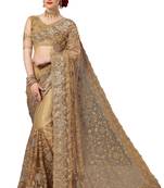 Trendmalls Beige embroidered net saree with blouse 