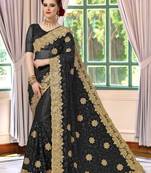 Trendmalls Black embroidered net Party Wear Saree With Blouse