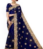 Trendmalls Blue embroidered net saree with blouse 