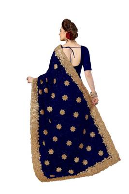 Trendmalls Blue embroidered net saree with blouse  2