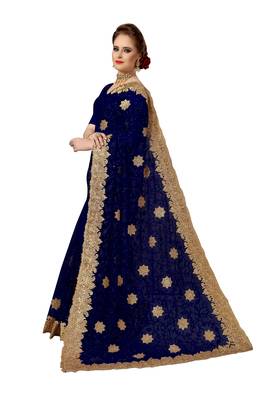 Trendmalls Blue embroidered net saree with blouse  3