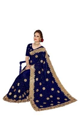 Trendmalls Blue embroidered net saree with blouse  5