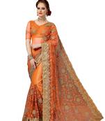 Trendmalls Orange embroidered net saree with blouse 