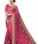 Trendmalls Pink embroidered net saree with blouse 