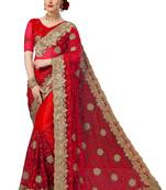 Trendmalls Red embroidered net saree with blouse 