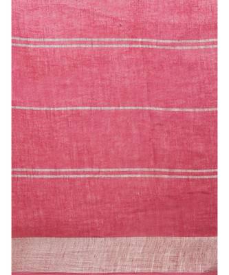 Kalasati Fuchsia Pink & Silver Toned Pure Linen Checked Bhagalpuri Saree 3