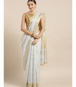 KALASATI GREY & GOLD-TONED PURE LINEN CHECKED BHAGALPURI SAREE
