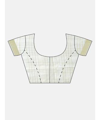 Kalasati Grey & Gold Toned Pure Linen Checked Bhagalpuri Saree 4
