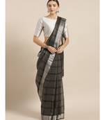 KALASATI BLACK PURE LINEN CHECKED BHAGALPURI SAREE