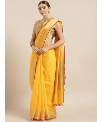 Kalasati Mustard Pure Linen Solid Bhagalpuri Saree 1