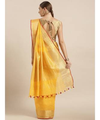 Kalasati Mustard Pure Linen Solid Bhagalpuri Saree 2
