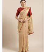 Kalasati Beige & Gold Coloured Pure Linen Solid Bhagalpuri Saree