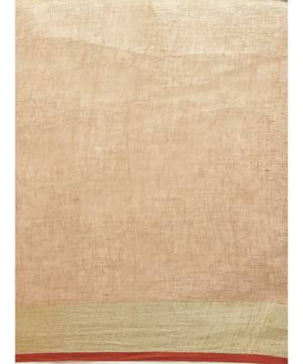 Kalasati Beige & Gold Coloured Pure Linen Solid Bhagalpuri Saree 4