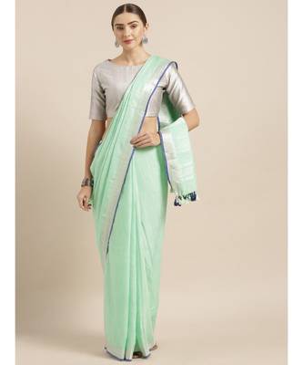 Kalasati Green Linen Blend Solid Bhagalpuri Saree 1