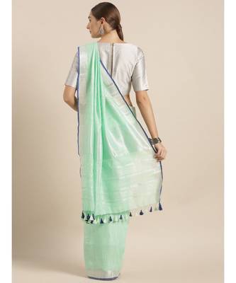 Kalasati Green Linen Blend Solid Bhagalpuri Saree 2
