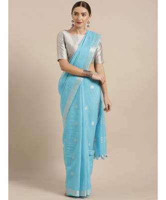 Kalasati Blue Linen Blend Woven Design Bhagalpuri Saree 1