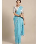 Kalasati Blue Linen Blend Woven Design Bhagalpuri Saree