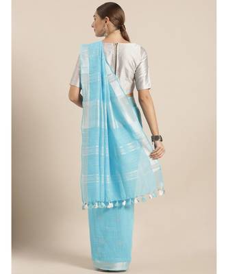 Kalasati Blue Linen Blend Woven Design Bhagalpuri Saree 2