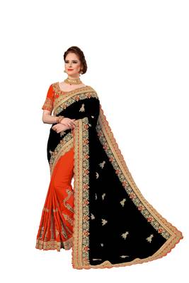 Black embroidered silk saree with blouse 1