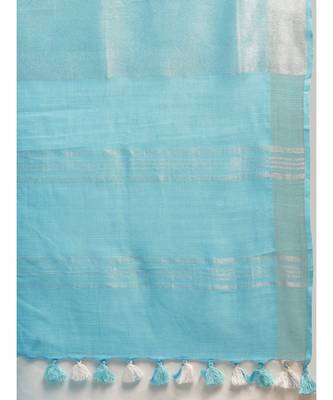 Kalasati Blue Linen Blend Woven Design Bhagalpuri Saree 4