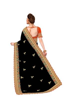 Black embroidered silk saree with blouse 2