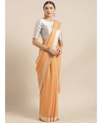 Kalasati Orange Linen Blend Solid Bhagalpuri Saree 1