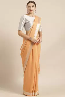 KALASATI ORANGE LINEN BLEND SOLID BHAGALPURI SAREE